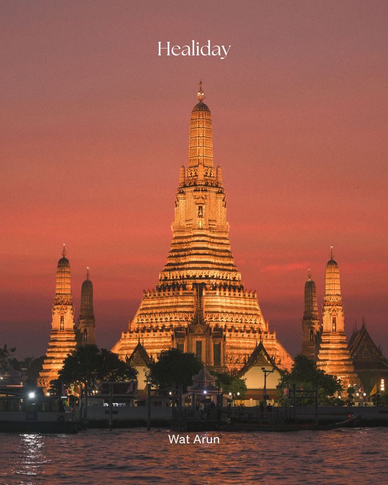Wat Arun at sunset, Bangkok, a curated Healiday destination