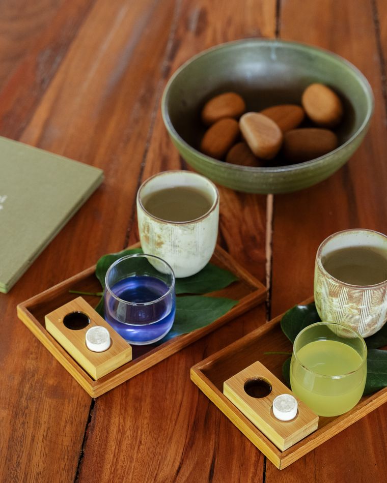 Herbal tea and aromatic oils.