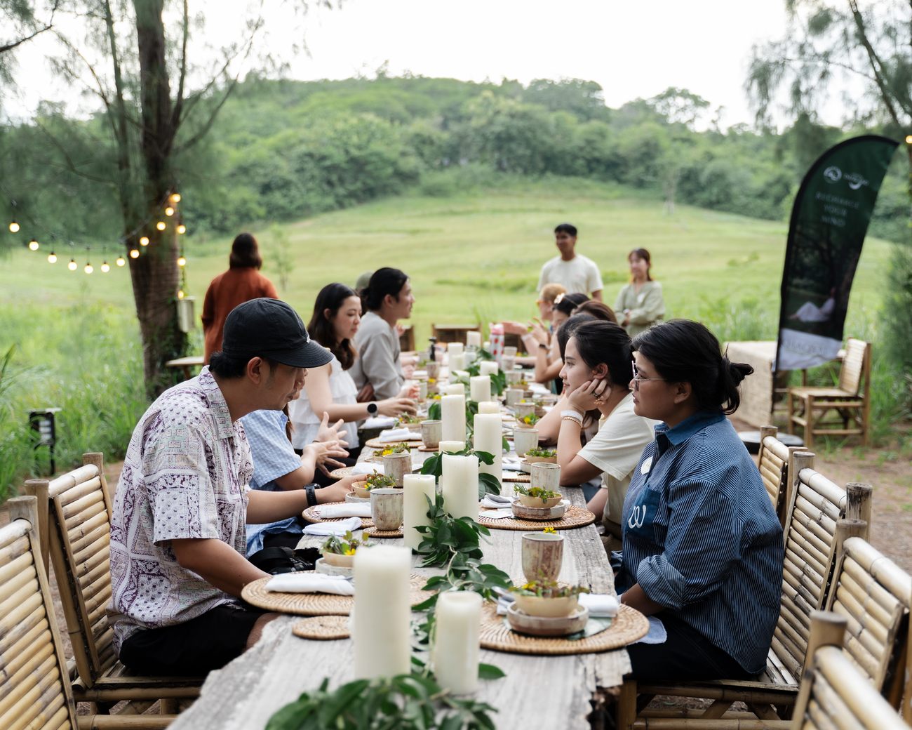 A farm-to-table harvest long table during Recharge Your Plate.