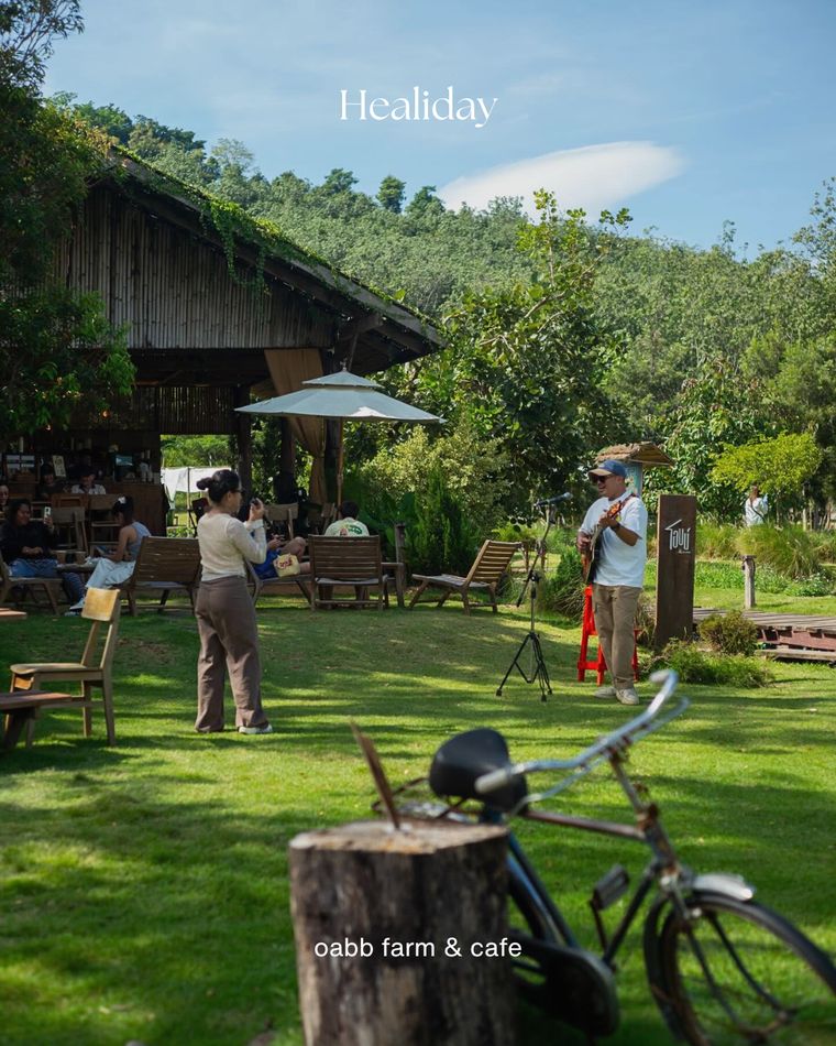 A green lawn and cafe at oabb farm and cafe, Rayong